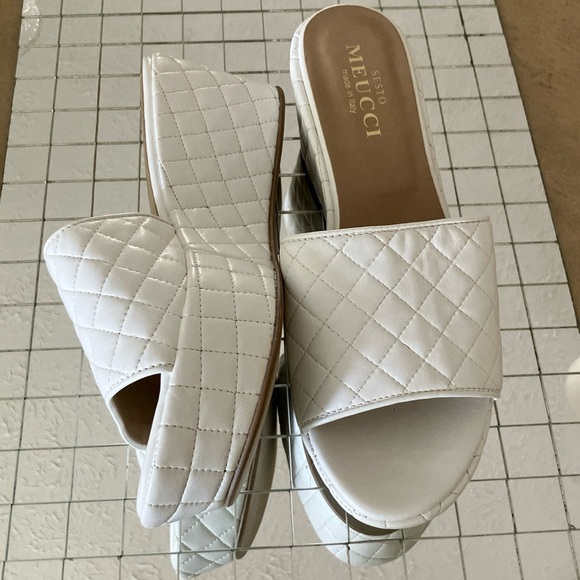 Sesto Meucci Tahnee White Quilted Woven Leather Wedge Slides 8 MINT CONDITION - Picture 3 of 6
